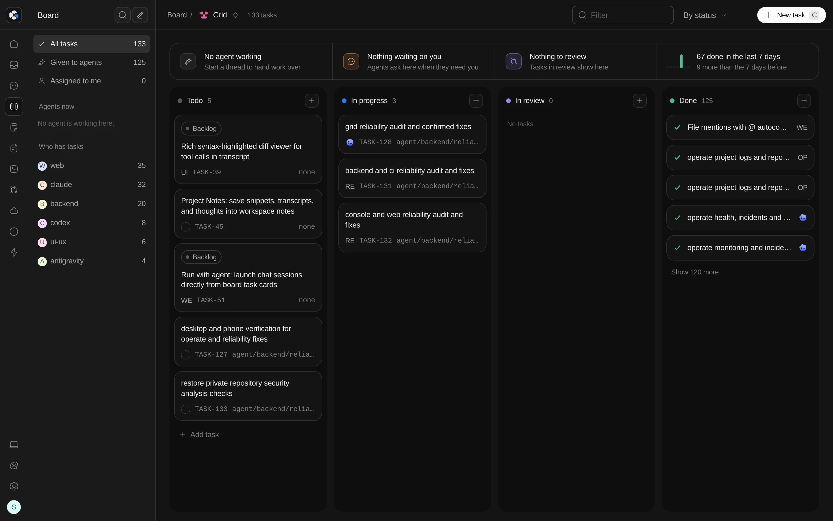 Grid board with agent tasks